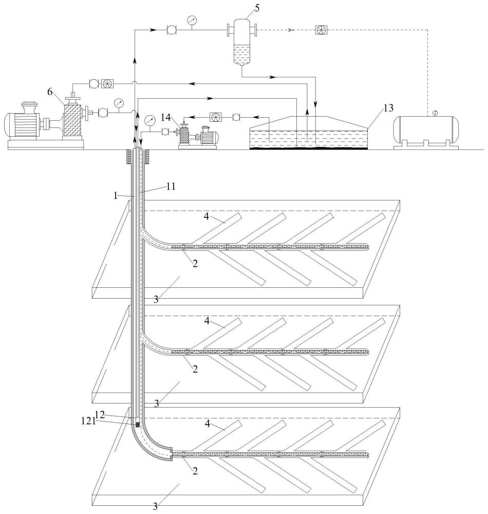一种叠置多分支水平井合层煤层气开采系统